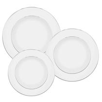 Jogo De Pratos Aparelho de Jantar Kit 12 Peças Borda Prata Porcelana Diamond Oxford Jogo De Pratos Aparelho de Jantar Kit 12 Peças Borda Prata Porcelana Diamond Oxford