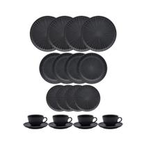 Jogo De Pratos Aparelho De Jantar Porcelana 20 Peças Oxford Onix Preto Kit Completo