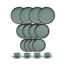 Jogo De Pratos Aparelho De Jantar Porcelana 20 Peças Oxford Verde Pacífico Kit Completo