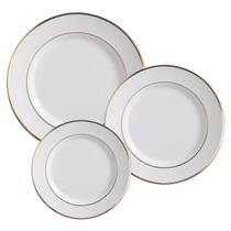 Jogo de Pratos Aparelho Jantar Kit 12 Peças Alleanza Luxo Borda Dourada Filete Ouro