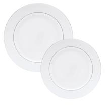 Jogo de Pratos Aparelho Jantar Kit 18 Peças Luxo Borda Prata Porcelana Branco Mônaco Wolff