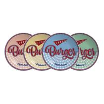 Jogo de Pratos Burger Ceramica Decorado Hamburguer 4un