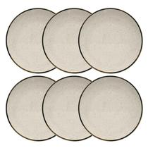 Jogo de Pratos Cerâmica Raso Kit 6pcs Oxford Rustico Unni Brisa 26cm Decorado