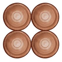 Jogo de Pratos de Sobremesa Kit 4 Peças Esfera Marrom 21cm Porcelana Schmidt Jogo de Pratos de Sobremesa Kit 4 Peças Esfera Marrom 21cm Porcelana Schmidt
