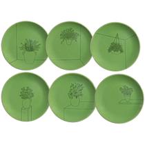 Jogo de Pratos de Sobremesa Rita Lobo Porto Brasil Ervas Variadas 6 Unidades Jogo de Pratos de Sobremesa Rita Lobo Porto Brasil Ervas Variadas 6 Unidades