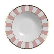 JOGO DE PRATOS FILETADO A OURO PINK STRIP FUNDO C/6 PEÇAS 1ª