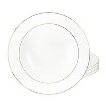 Jogo De Pratos Fundo 20,5cm Porcelana Kit 4 Peças Luxo Borda Dourada Majesty Gold