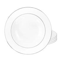 Jogo De Pratos Fundo 20,5cm Porcelana Kit 4 Peças Luxo Borda Prata Majesty Silver