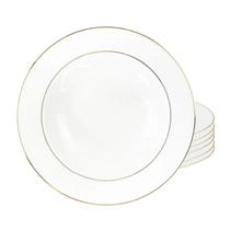 Jogo De Pratos Fundo 20,5cm Porcelana Kit 6 Peças Luxo Borda Dourada Majesty Gold