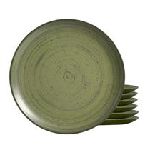 Jogo De Pratos Fundo Cerâmica Kit 6 Peças 25cm Kya Olive Alleanza Rustico