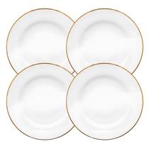 Jogo De Pratos Fundo Kit 4 Peças 23cm Borda Dourada Porcelana Sopa Sofia Oxford