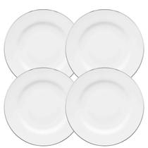 Jogo De Pratos Fundo Kit 4 Peças 23cm Borda Prata Porcelana Sopa Isabel Oxford