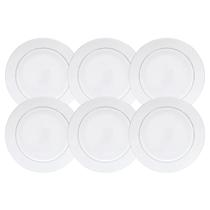 Jogo De Pratos Fundo Kit 6 Peças 21cm Sopa Borda Prata Mônaco Porcelana Branco Luxo