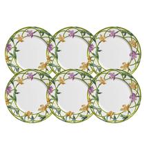 Jogo De Pratos Fundos 25cm Kit 6 Peças Campos Sopa Cerâmica Decorada Floral Alleanza