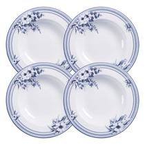 Jogo De Pratos Fundos 28cm Kit 4 Peças Azzura Sopa Porcelana Decorada Floral Tramontina