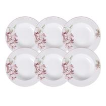 Jogo De Pratos Fundos 28cm Kit 6 Peças Poème Sopa Porcelana Decorada Floral Tramontina