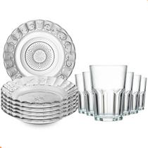 Jogo De Pratos Fundos Aparelho De Jantar Em Vidro 12 Peças
