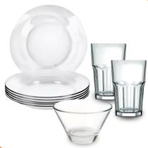 Jogo De Pratos Fundos C/13 Peças Aparelho De Jantar Em Vidro