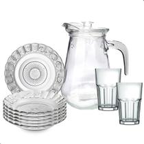 Jogo De Pratos Fundos Com Jarra E Copos 13 Peças Em Vidro