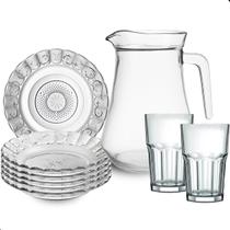 Jogo De Pratos Fundos Com Jarra E Copos 13 Peças Em Vidro