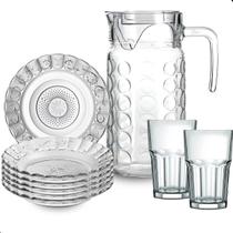 Jogo De Pratos Fundos Com Jarra E Copos 13 Peças Em Vidro