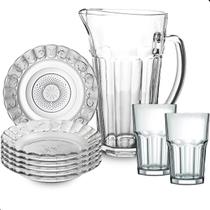 Jogo De Pratos Fundos Com Jarra E Copos 13 Peças Em Vidro Jogo De Pratos Fundos Com Jarra E Copos 13 Peças Em Vidro