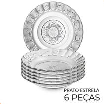 Jogo De Pratos Fundos Egípcio 6 Peças Estrela Transparente