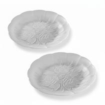 Jogo de Pratos Fundos Vidro 22cm Foglia Prato Fundo Floral Detalhe Flor em Alto Relevo