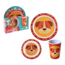 Jogo de pratos infantil 3 peças cachorro kit refeição