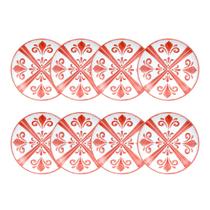 Jogo De Pratos Melamina Plástico Branco Vermelho 8 Unidades
