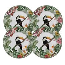 Jogo De Pratos Para Sobremesa 21cm Kit 4pcs Cerâmica Paradiso Alleanza Tropical