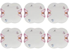 Jogo de Pratos Quadrado Porcelana Branco Raso - de Sobremesa Wolff Borboletas 6 Peças