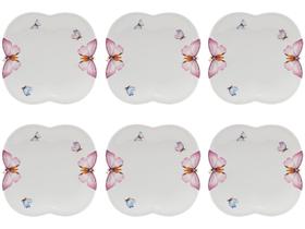 Jogo de Pratos Quadrado Porcelana Branco Raso - de Sobremesa Wolff Borboletas 6 Peças