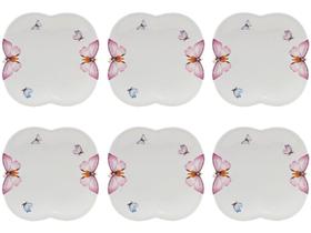 Jogo de Pratos Quadrado Porcelana Branco Raso - de Sobremesa Wolff Borboletas 6 Peças