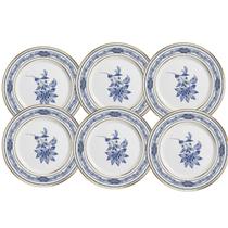 Jogo de Pratos Raso Cerâmica 29cm Kit 6 Peças Refeição Xangai Azul Alleanza Luxo