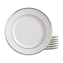 Jogo De Pratos Raso Cerâmica Luxo 29cm Kit 6pcs Borda Dourada Filete Relevo Ouro