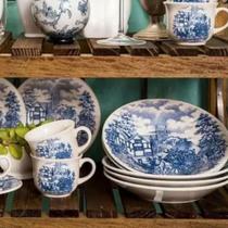 Jogo de Pratos Raso de Jantar Porcelana Cena Inglesa Azul 26cm Oxford Biona Jogo de Pratos Raso de Jantar Porcelana Cena Inglesa Azul 26cm Oxford Biona