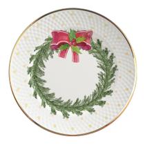 Jogo de Pratos Raso Harmonia Natal Filete Ouro 6 Pçs