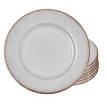 Jogo de Pratos Raso Jantar Refeição 27cm Kit 6 Peças Linear Cerâmica Lyor Rustico
