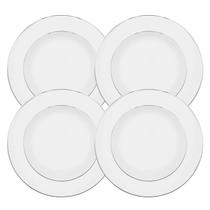 Jogo De Pratos Raso Jantar Refeição 28cm Kit 4 Peças Porcelana Luxo Borda Prata Diamond Oxford