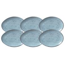 Jogo De Pratos Raso Jantar Refeição 31cm Kit 6 Peças Oval Orgânico Breeze Azul Cerâmica Porto Brasil