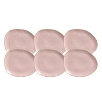 Jogo De Pratos Raso Jantar Refeição 31cm Kit 6 Peças Oval Orgânico Litchi Rosa Cerâmica Porto Brasil