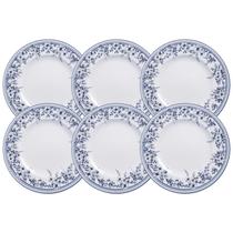 Jogo De Pratos Rasos 28cm Kit 6 Peças Azzura Porcelana Decorada Floral Tramontina