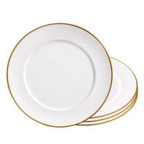Jogo de Pratos Rasos 4 Peças Vidro Opaline Filete Dourado Branco Hauskraft