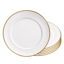 Jogo de Pratos Rasos 6 Peças Vidro Opaline Borda Dourada 27CM Branco Hauskraft Jogo de Pratos Rasos 6 Peças Vidro Opaline Borda Dourada 27CM Branco Hauskraft