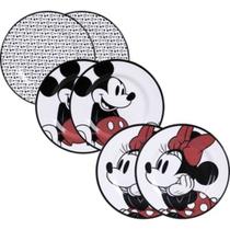 Jogo de Pratos Rasos Cerâmica 6 Peças Mickey e Minnie - La Cuisine + Disney