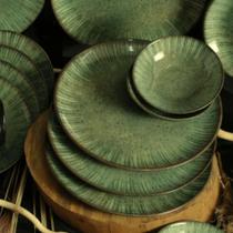 Jogo de Pratos Rasos Cerâmica de Jantar Tunisia Verde 29cm Alleanza