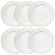 Jogo de Pratos Rasos de Porcelana Branco Royal Fio de Ouro 27cm 6 peças - Hauskraft