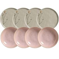 Jogo de Pratos Rasos e Fundos 8 Peças Cerâmica Porto Brasil Campestre Litchi