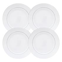 Jogo De Pratos Rasos Jantar Kit 4 Peças 27cm Borda Prata Mônaco Porcelana Branco Luxo